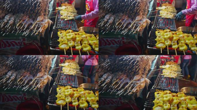 曼谷唐人街街头摊上的海鲜烧烤