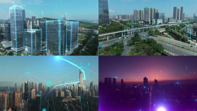 深圳科技光线点线城市实景合成