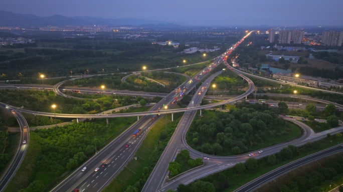 北京六环立交桥夜景航拍