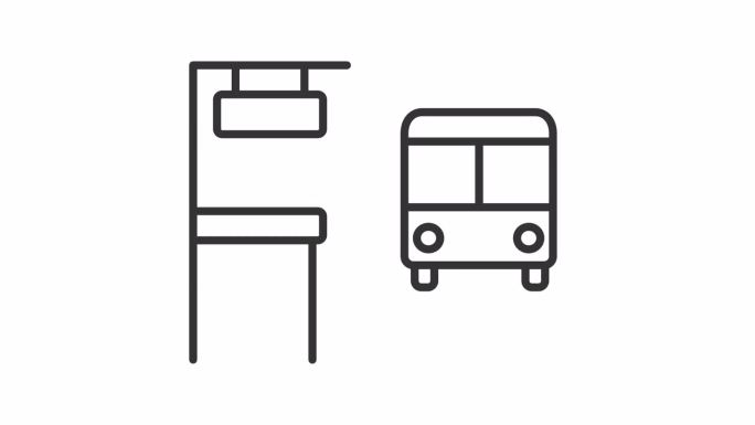 公交站2D黑色简单细线动画，透明背景高清视频，无缝循环4K公交视频