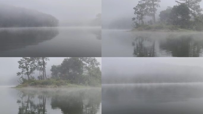 江面起雾湖水面雾气水蒸气河流意境唯美雾景