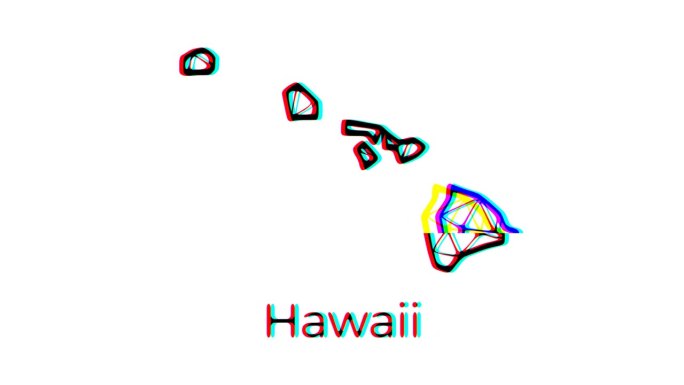 夏威夷州地图动画在多边形风格与故障效果，4k分辨率视频，美国州运动图形