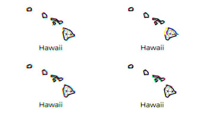 夏威夷州地图动画在多边形风格与故障效果，4k分辨率视频，美国州运动图形
