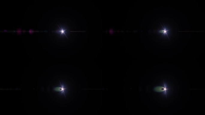 摘要环辉光多彩星光学镜头闪耀光旋转动画在黑色背景上的屏幕项目叠加
