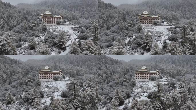 甘孜川西稻城亚丁冲古寺雪景航拍