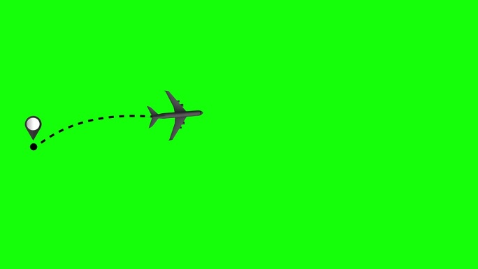 平面线路径动画隔离在绿色屏幕上。航线旅行概念。追踪路径长飞行。4K视频