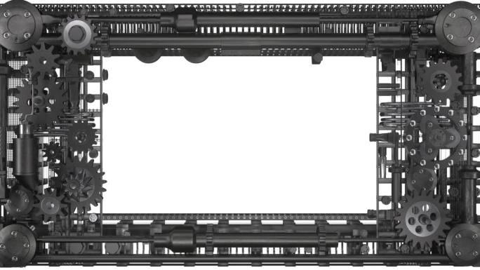 金属框架，带有齿轮机构，金属风格带有划痕，抽象，蒸汽朋克背景，3d渲染
