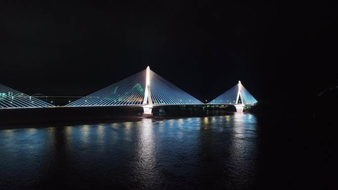 宜昌夷陵长江大桥夜景航拍