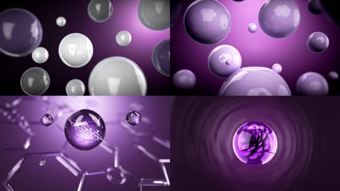 紫色微观抽象水分子化妆品三维动画广告素材