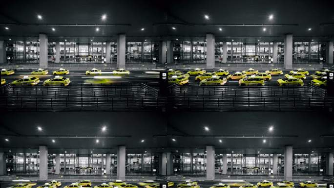 重庆江北机场出租车夜晚车流延时摄影风光