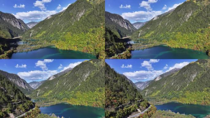 四川阿坝九寨沟秋景航拍