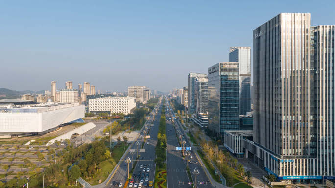 高清航拍武汉光谷建筑和空轨列车夜景