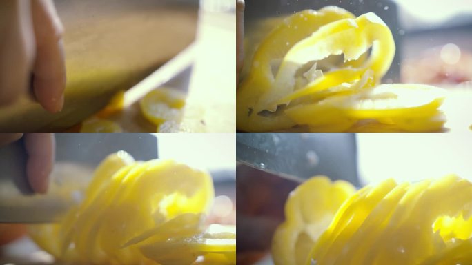 黄色圆辣椒快速切片切丝