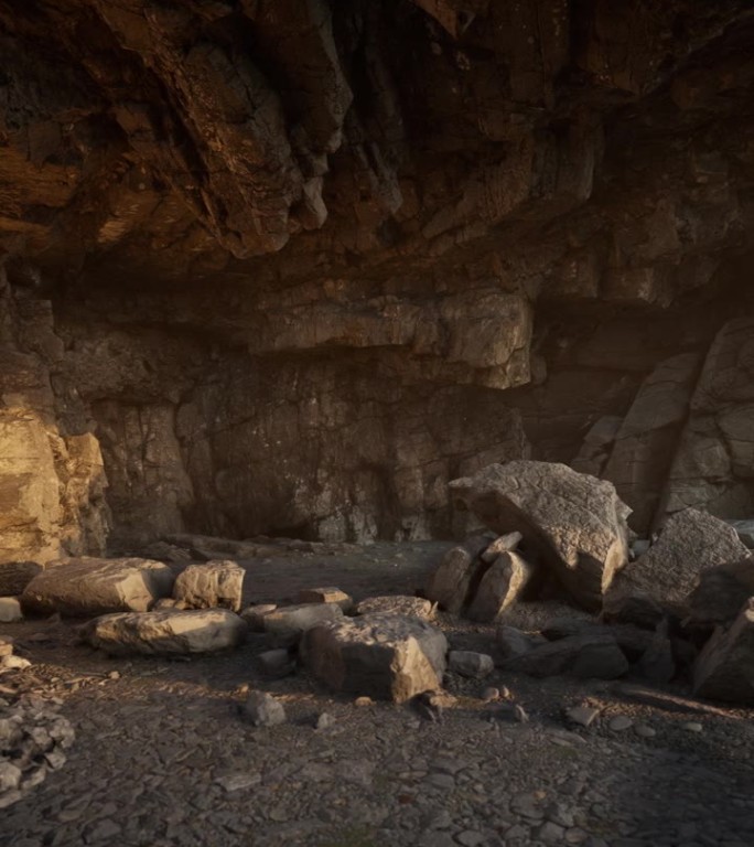 洞穴的岩石天花板允许温暖的金色光线