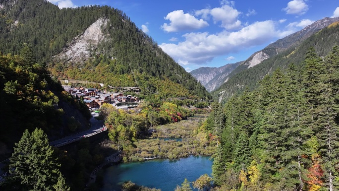 四川九寨沟树正寨秋景航拍