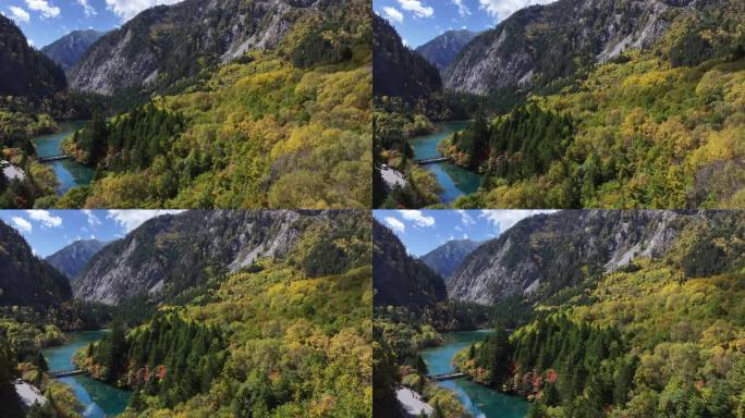 四川阿坝九寨沟秋景航拍