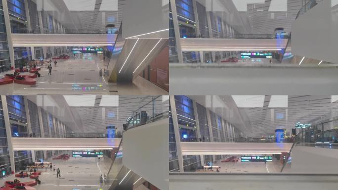 成都天府国际机场电梯外的航站楼内景