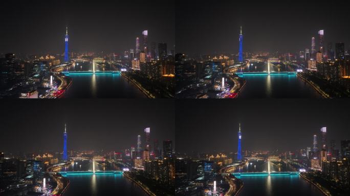 广州市珠江夜景航拍广东塔猎德大桥夜晚风光