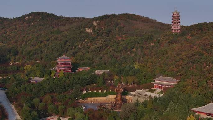 航拍山东荣成石岛赤山风景区秋天风景