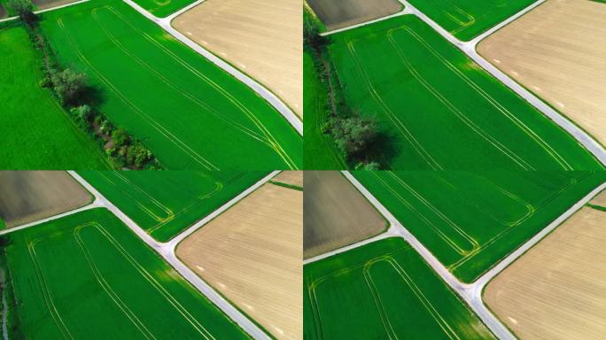 耕过的农田和绿地的航拍照片，4k