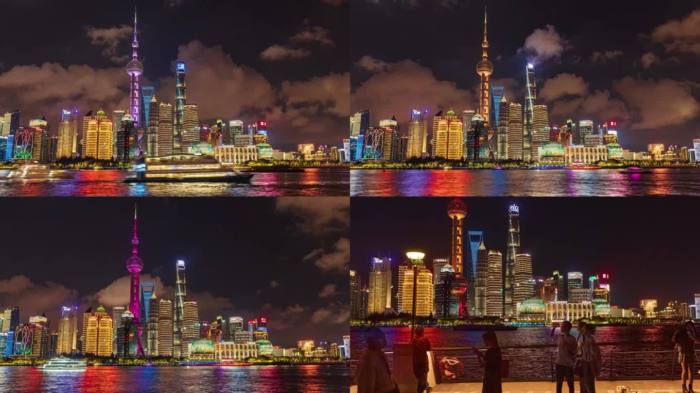 上海北外滩滨海景观带夜景延时摄影