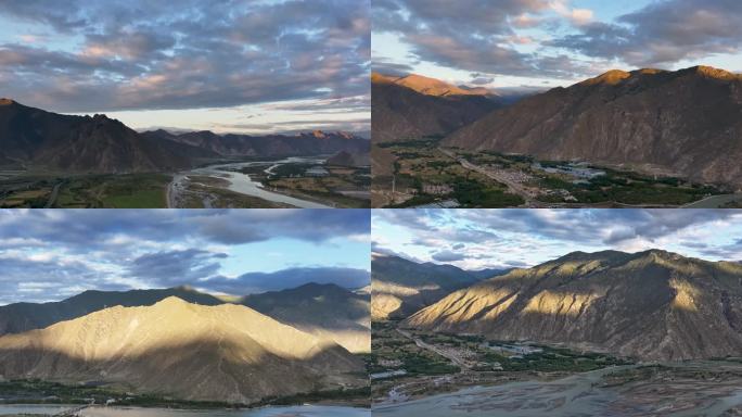 航拍西藏山脉日出光影变幻