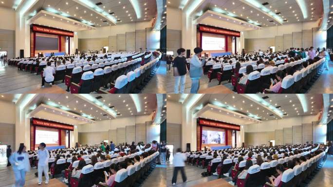 大学大会堂会议室开会进场延时摄影