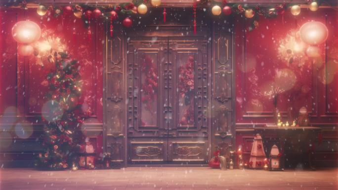 4K中国风圣诞节墙面背景