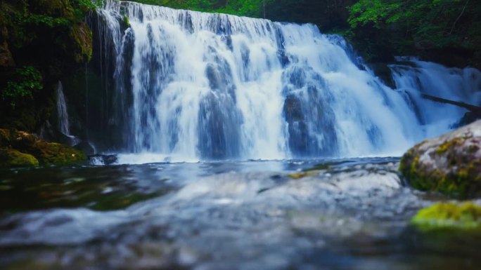 波欣卡河瀑布的田园诗般的景色