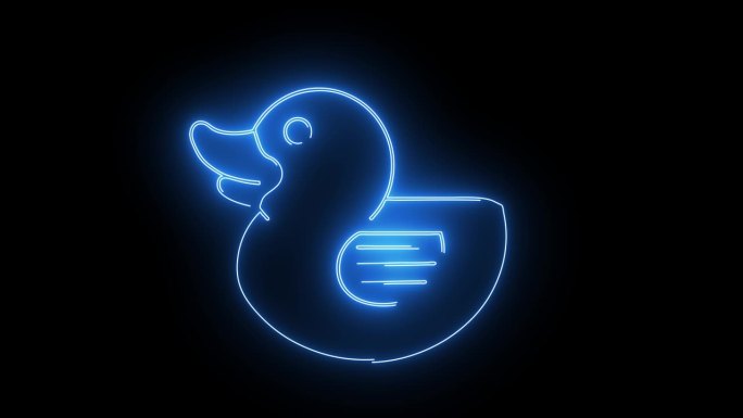 动画鸭标志与发光的霓虹灯线