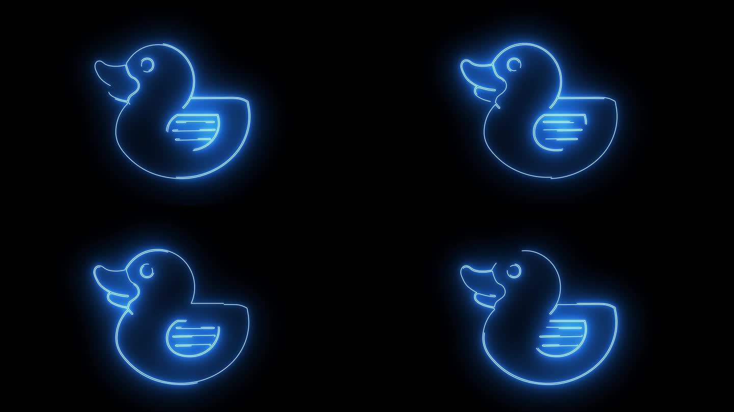动画鸭标志与发光的霓虹灯线