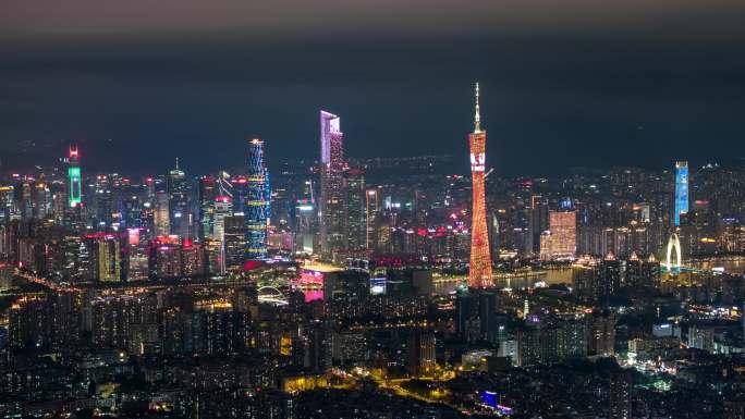【延时4K】航拍广州珠江新城夜景