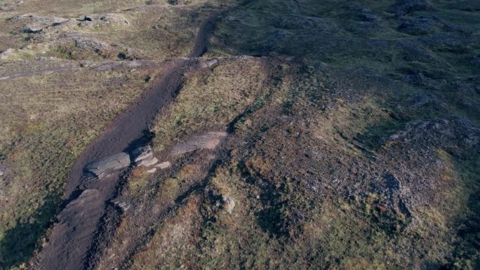 航拍:冰岛高地是迷人的和具有地质意义的景观。连绵不绝的山脉和火山是值得一看的风景。