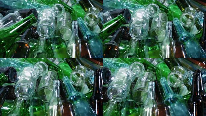 玻璃回收-瓶子和罐子堆