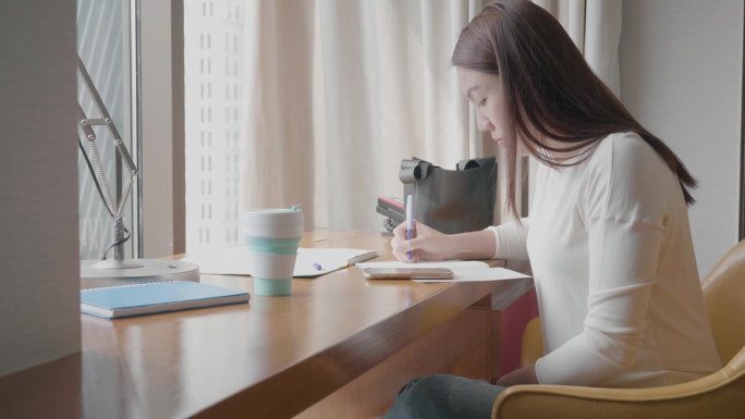 东南女性使用笔记本电脑和记事本在家工作-创业概念