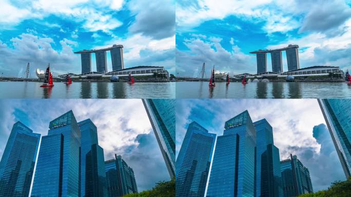 新加坡 鱼尾狮+摩天大楼 银行建筑 延时