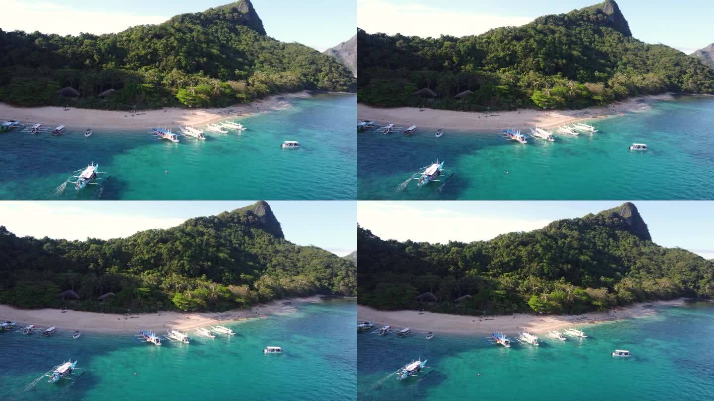 爱妮岛的直升机岛海滩和跳岛游船。空中