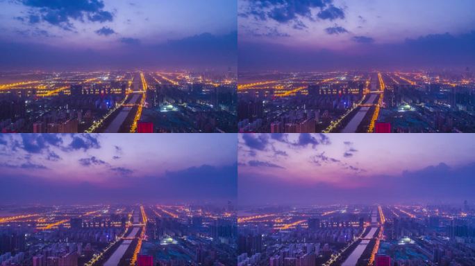河南郑州城市夜景航拍延时4K