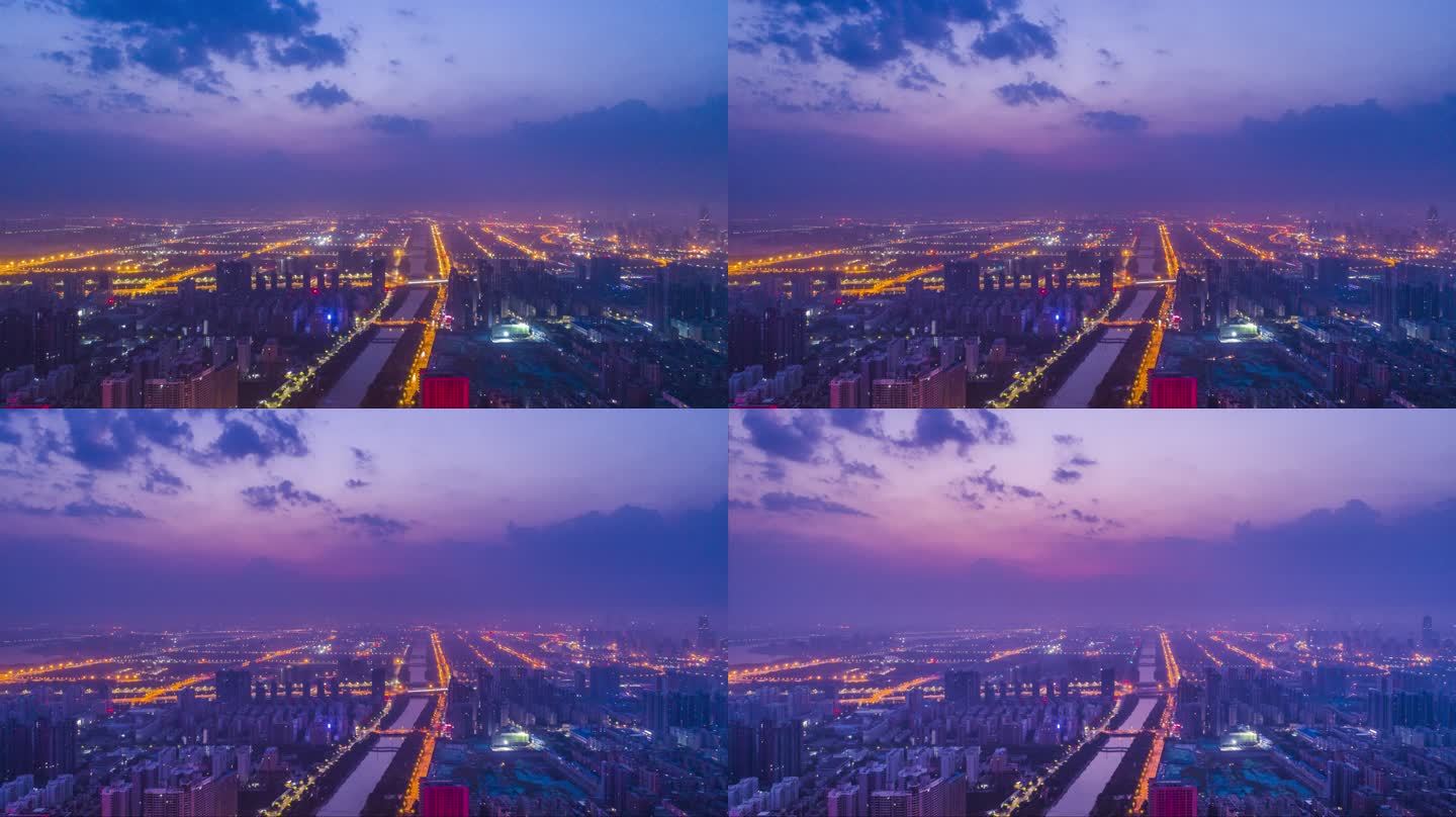 河南郑州城市夜景航拍延时4K