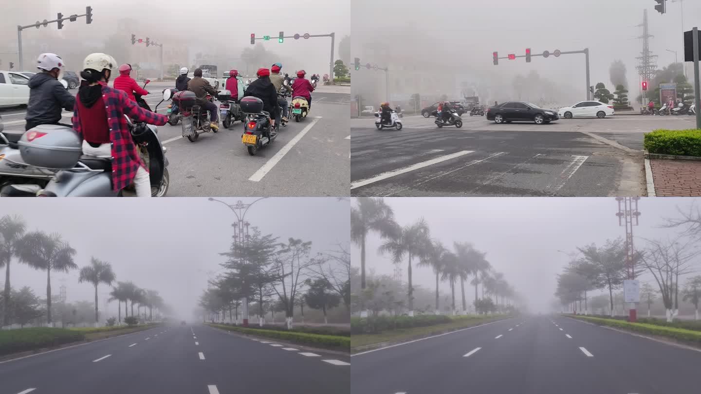 公路雾天恶劣天气视线模糊能见度低雾霾天
