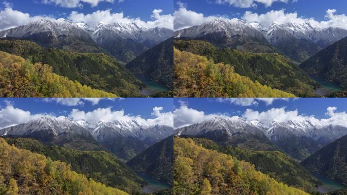 雪山彩林秋景航拍