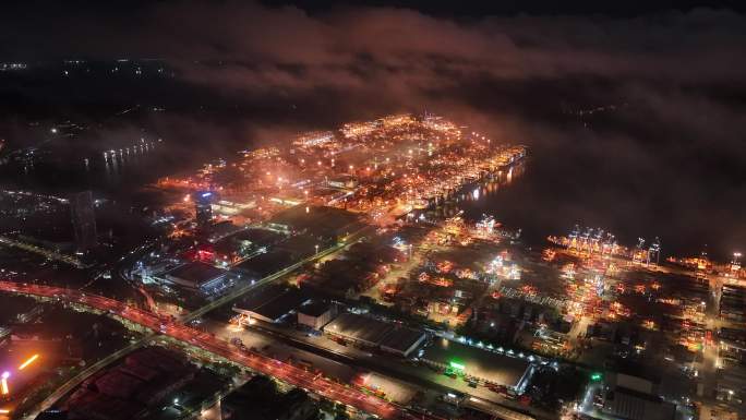 深圳盐田港夜景全景4k延时航拍