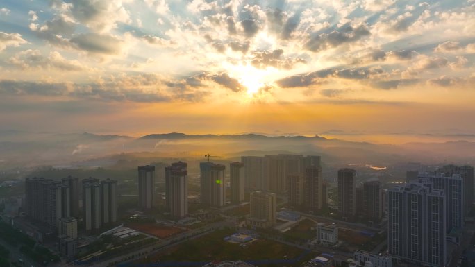 大气城市宣传片，广西柳州鹿寨县城日出