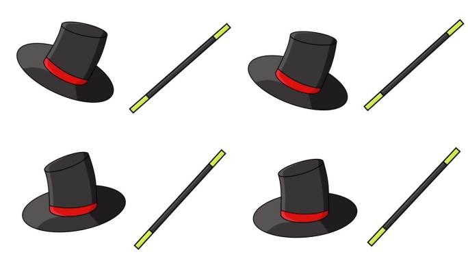 一个魔术师的帽子和魔术师的魔杖的动画视频
