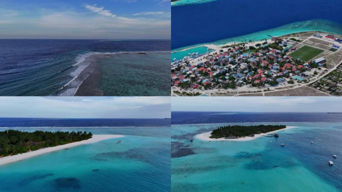 马尔代夫航拍4k大海海浪沙滩岛屿很美