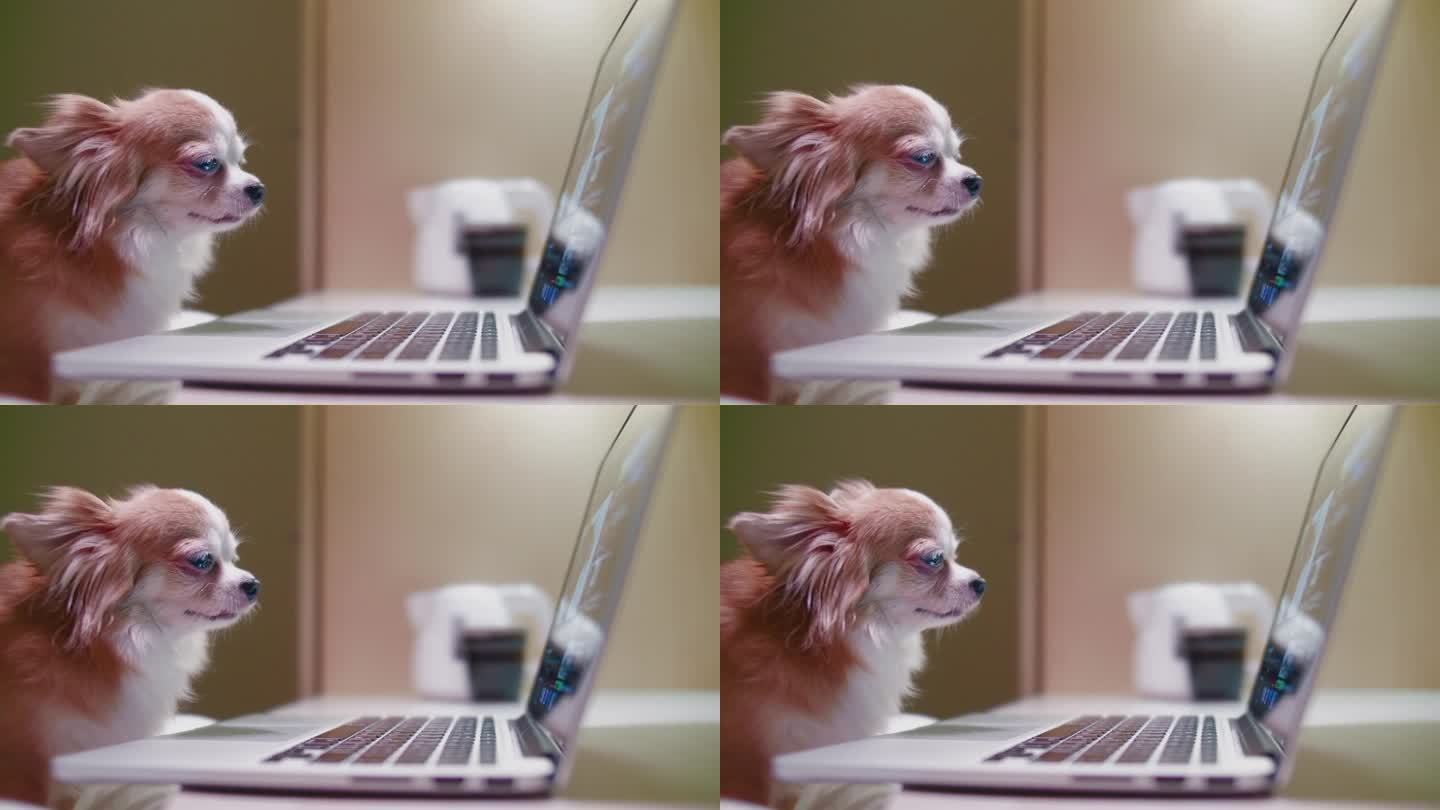 狗在笔记本电脑上看书