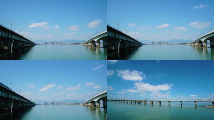 厦门跨海大桥蓝天白云延时摄影