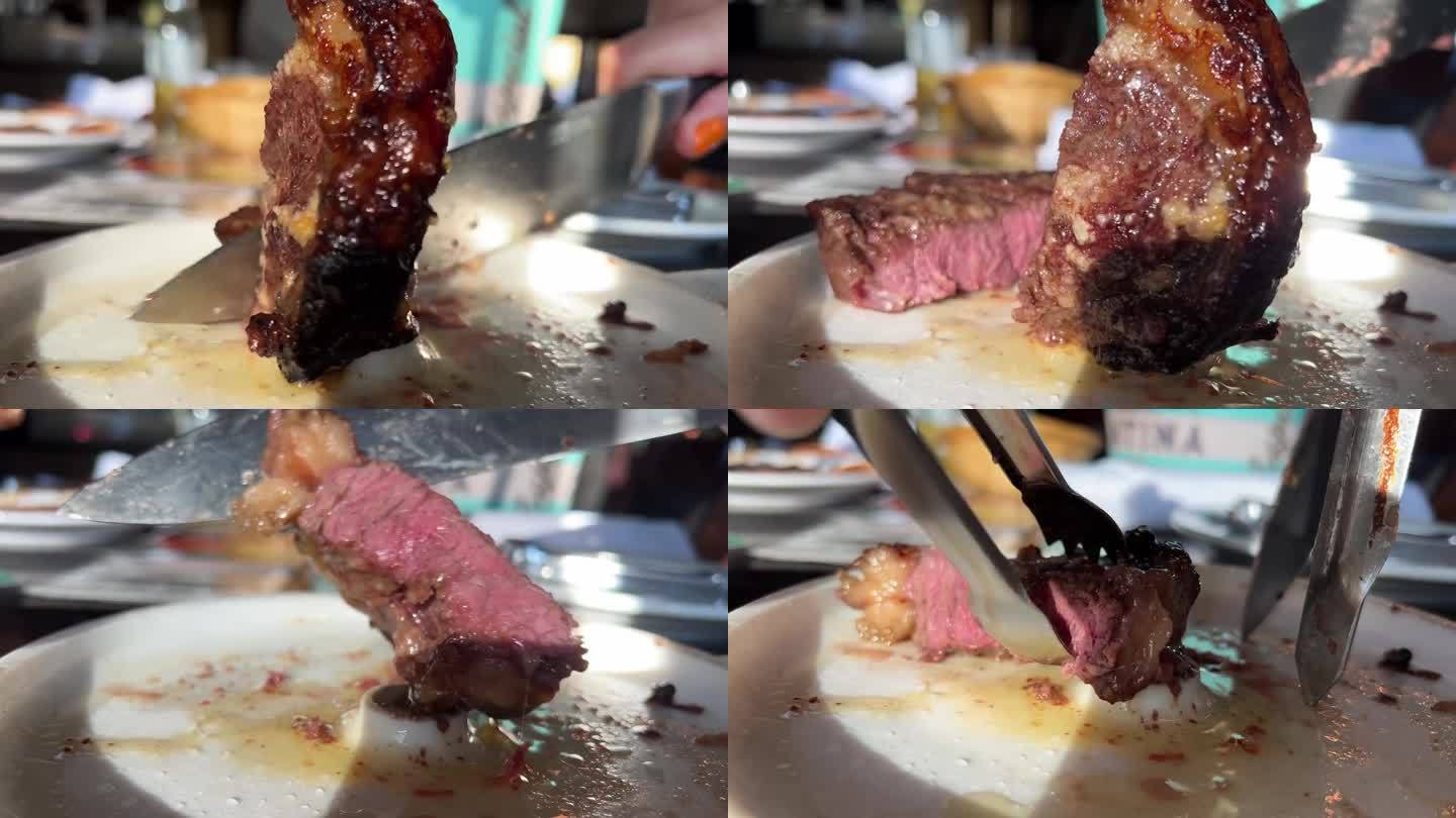 开胃的烤肉串。传统烧烤上的烤猪腿肉烤猪肉餐厅的食物全猪指节肉在炭火上烧烤的肉。