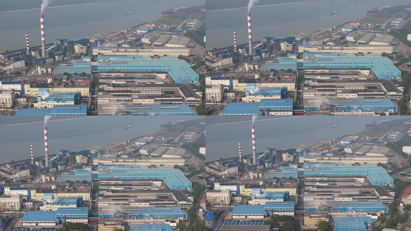 工业生产工厂烟冲排烟环境污染航拍 (1)