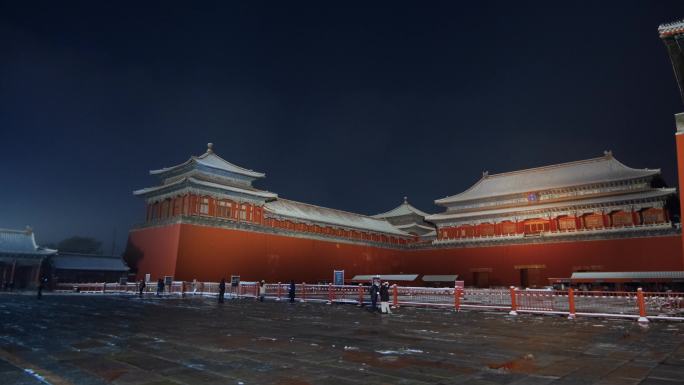 故宫午门雪景｜午门夜景4k｜古建筑雪景